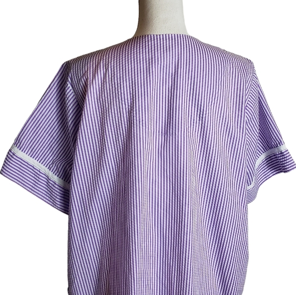 Anthony Richards Purple Seersucker Nightgown Sz M Embroidered Floral Butterfly - Picture 5 of 13